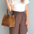 Sac seau femme OSTREA en daim et cuir effet autruche