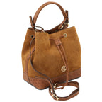 Sac seau femme OSTREA en daim et cuir effet autruche