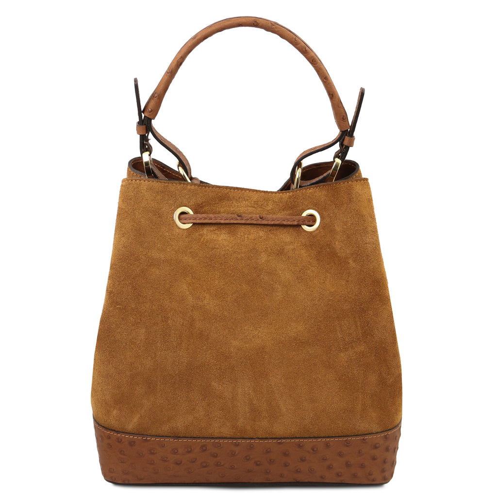 Sac seau femme OSTREA en daim et cuir effet autruche