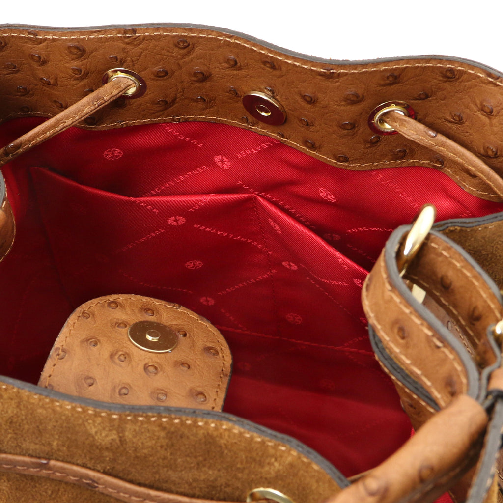 Sac seau femme OSTREA en daim et cuir effet autruche
