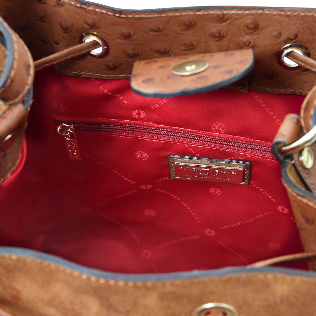 Sac seau femme OSTREA en daim et cuir effet autruche