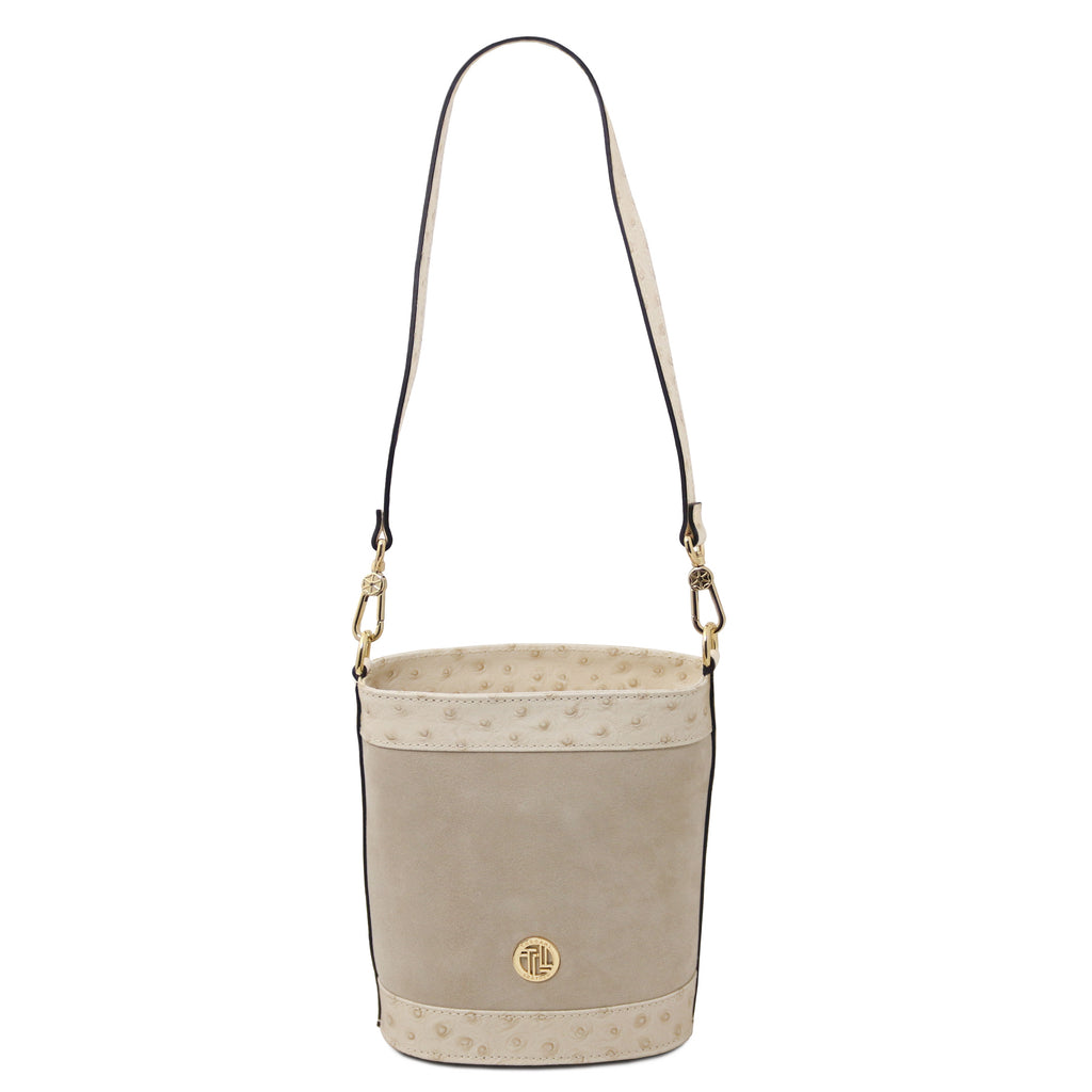 Sac seau femme OSTREA cuir suède effet autruche bandoulière