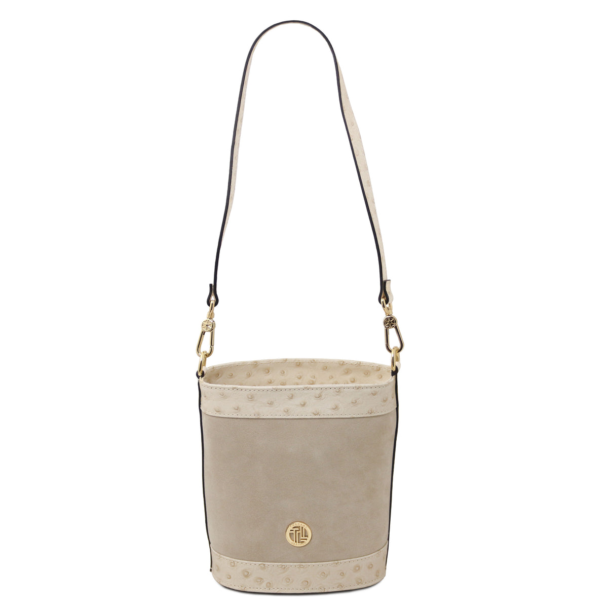 Sac seau femme OSTREA cuir suède effet autruche bandoulière
