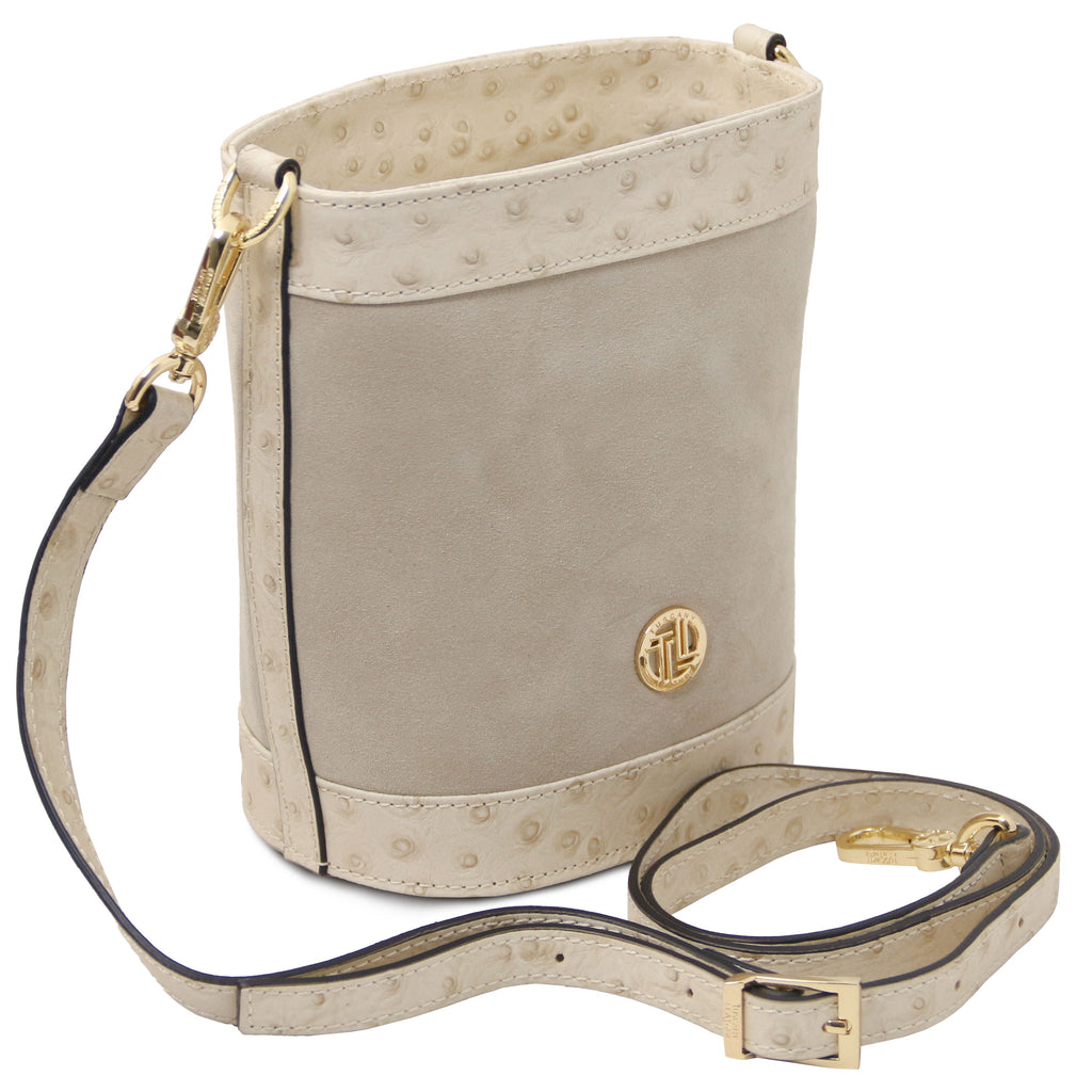 Sac seau femme OSTREA cuir suède effet autruche bandoulière