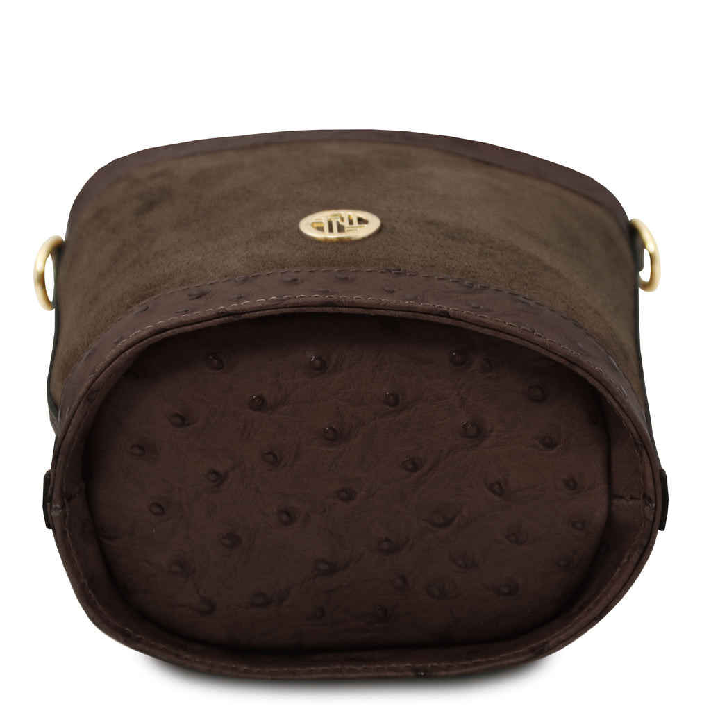 Sac seau femme OSTREA cuir suède effet autruche bandoulière