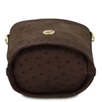 Sac seau femme OSTREA cuir suède effet autruche bandoulière
