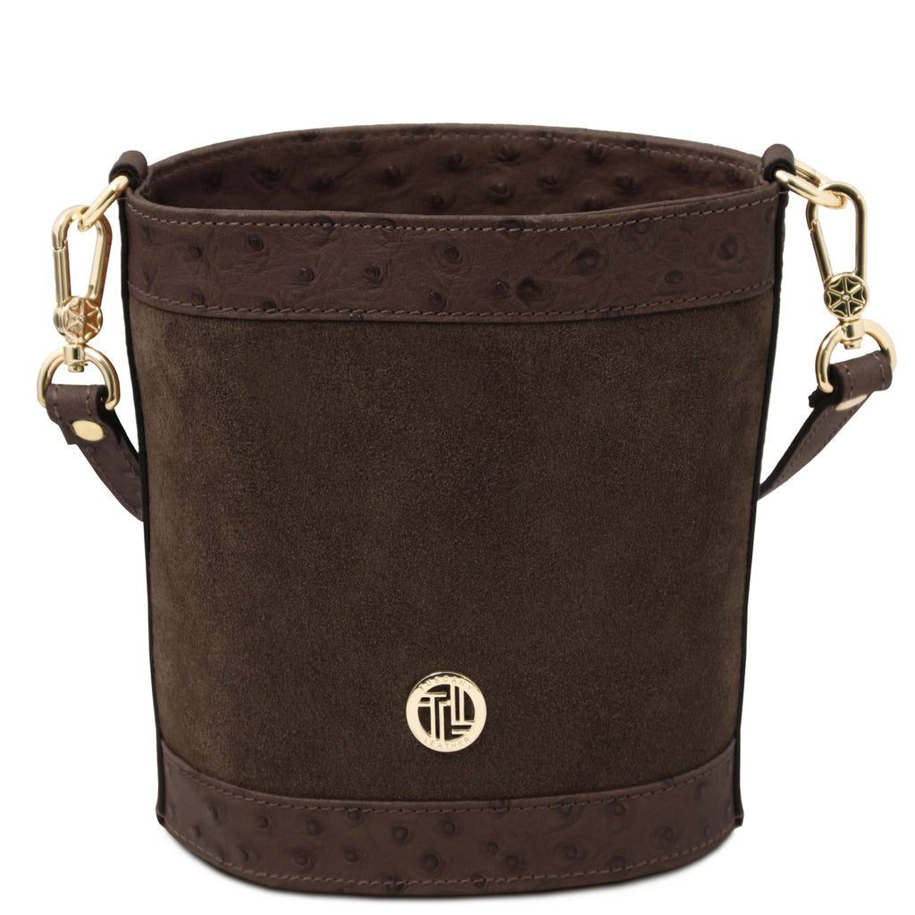 Sac seau femme OSTREA cuir suède effet autruche bandoulière