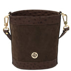 Sac seau femme OSTREA cuir suède effet autruche bandoulière