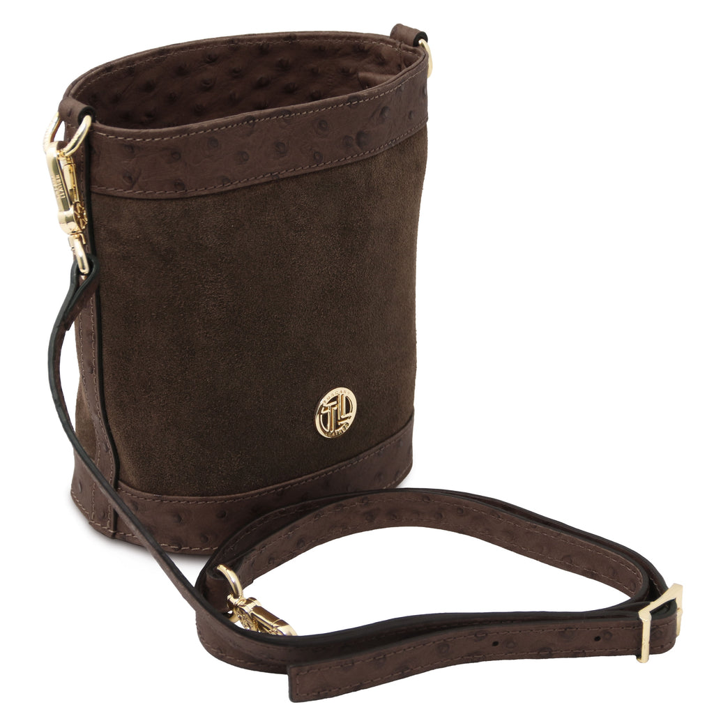 Sac seau femme OSTREA cuir suède effet autruche bandoulière