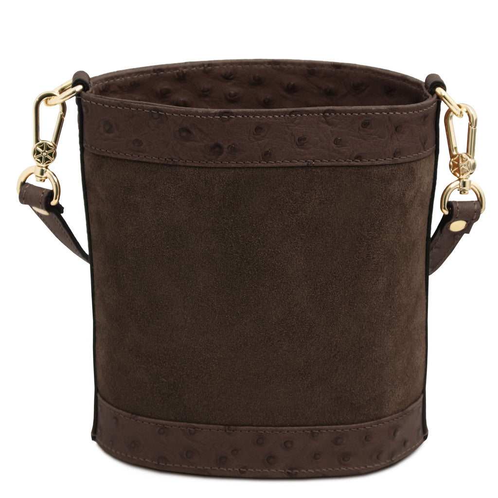 Sac seau femme OSTREA cuir suède effet autruche bandoulière
