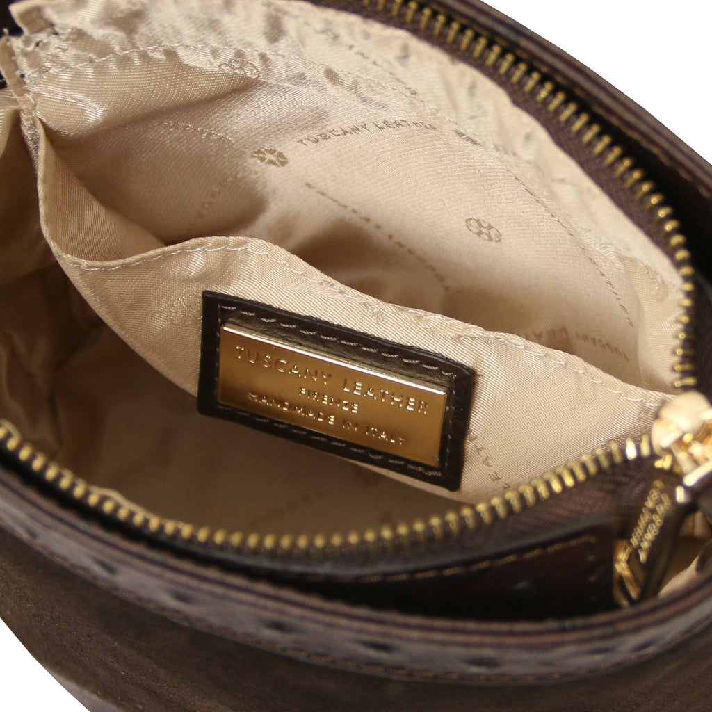 Sac seau femme OSTREA cuir suède effet autruche bandoulière