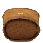 Sac seau femme OSTREA cuir suède effet autruche bandoulière