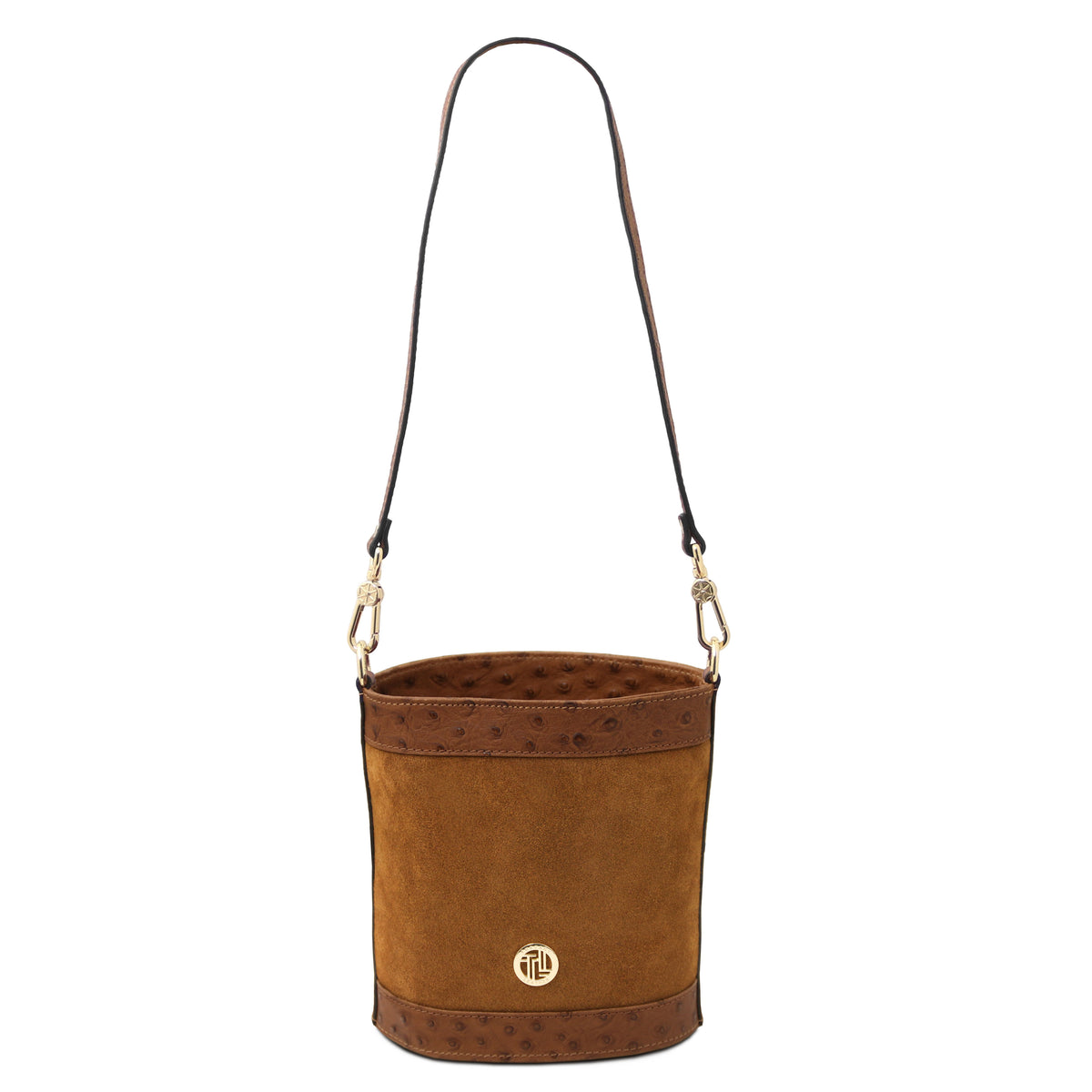 Sac seau femme OSTREA cuir suède effet autruche bandoulière