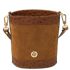 Sac seau femme OSTREA cuir suède effet autruche bandoulière