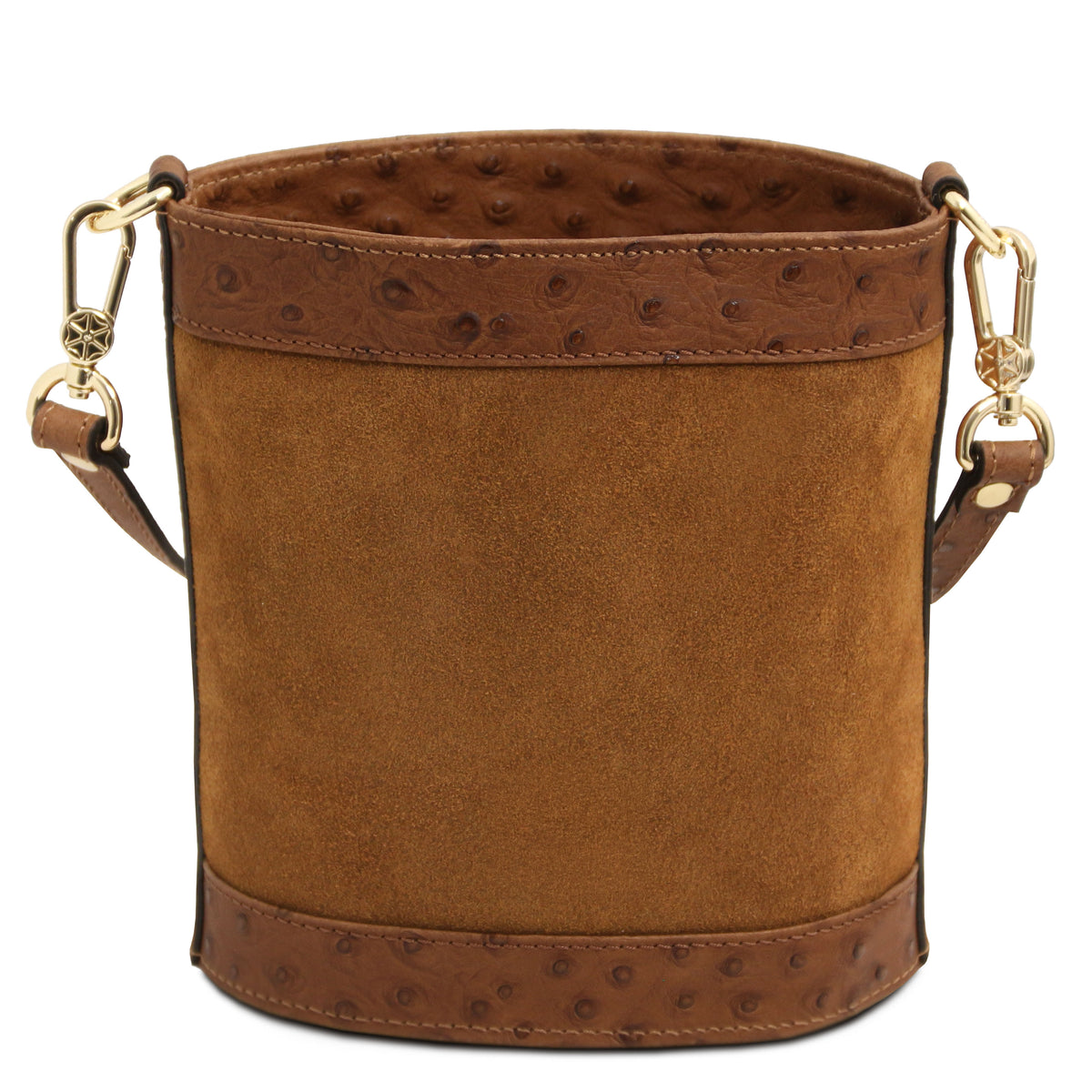 Sac seau femme OSTREA cuir suède effet autruche bandoulière