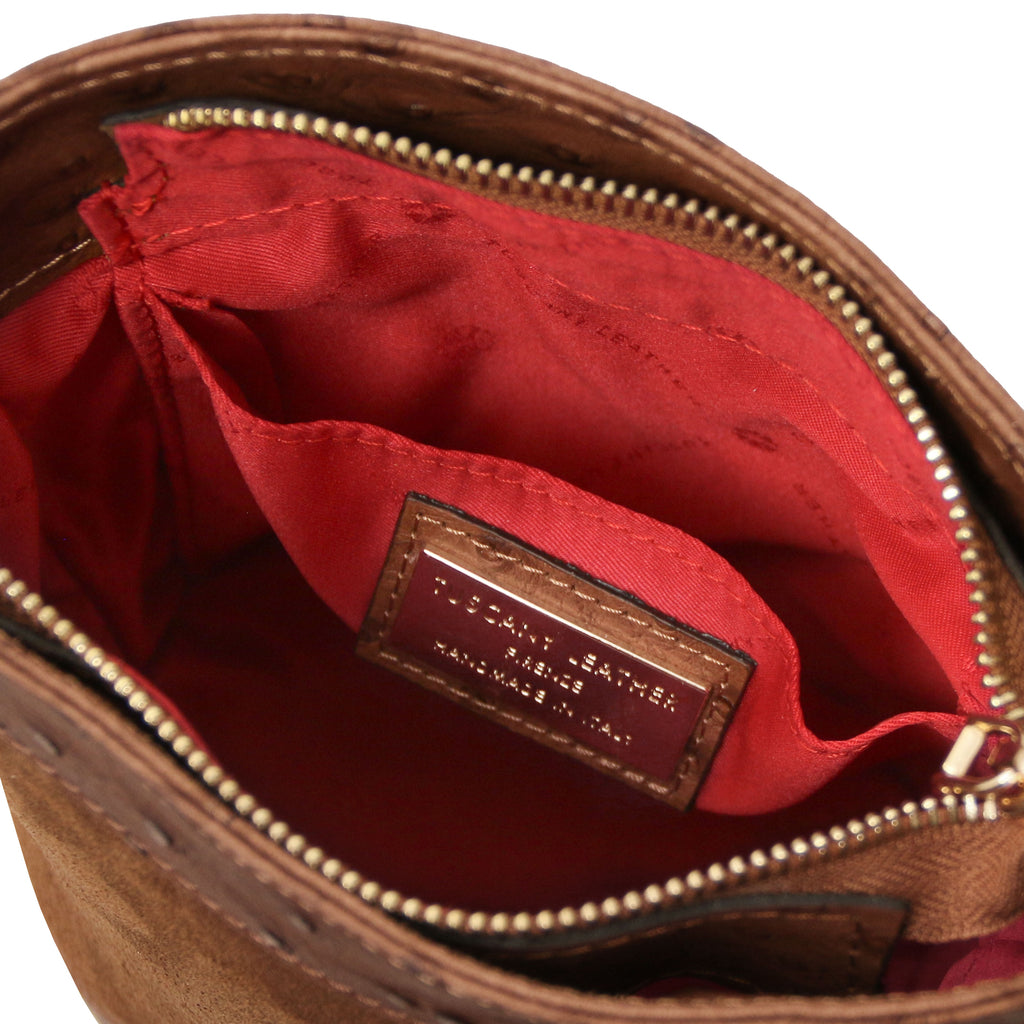 Sac seau femme OSTREA cuir suède effet autruche bandoulière