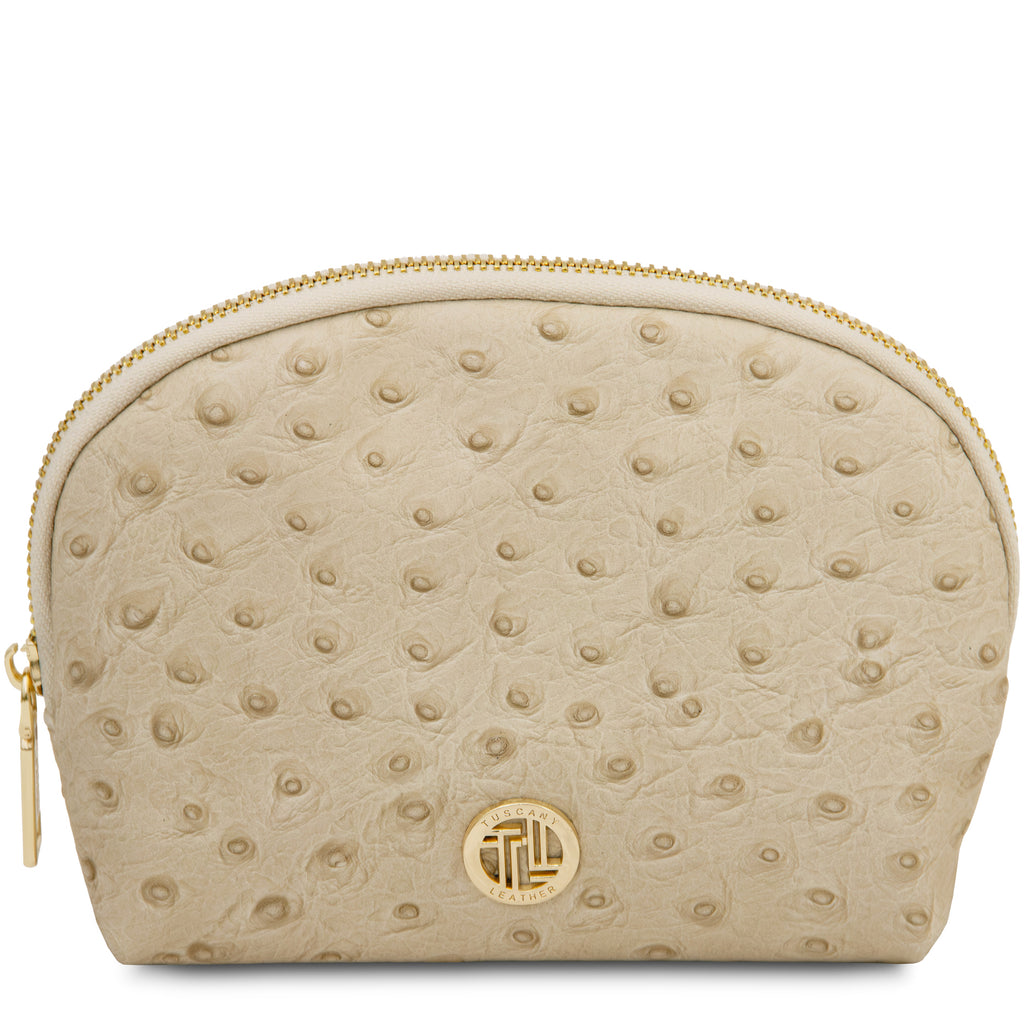 Trousse de toilette femme cuir imprimé effet autruche VERA