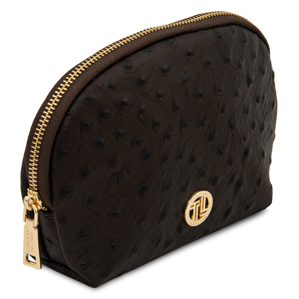 Trousse de toilette femme cuir imprimé effet autruche VERA