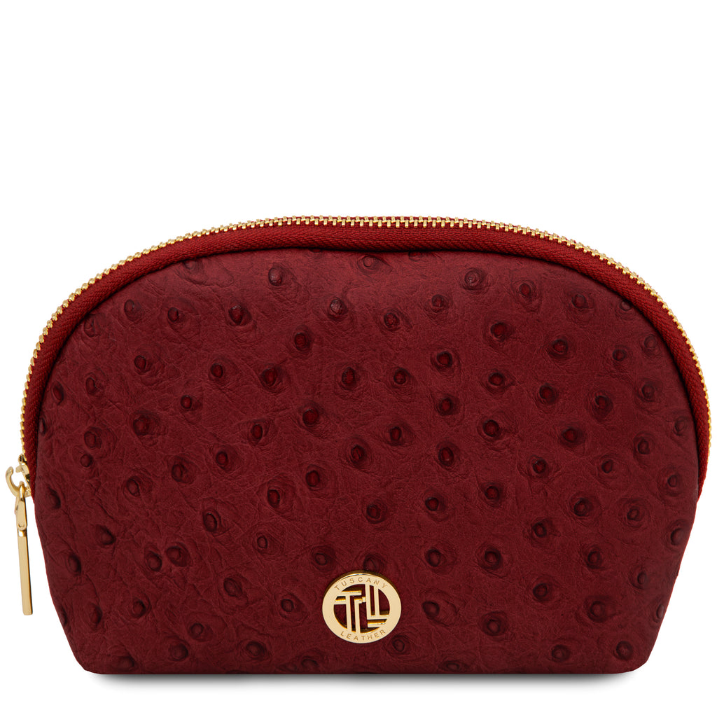 Trousse de toilette femme cuir imprimé effet autruche VERA