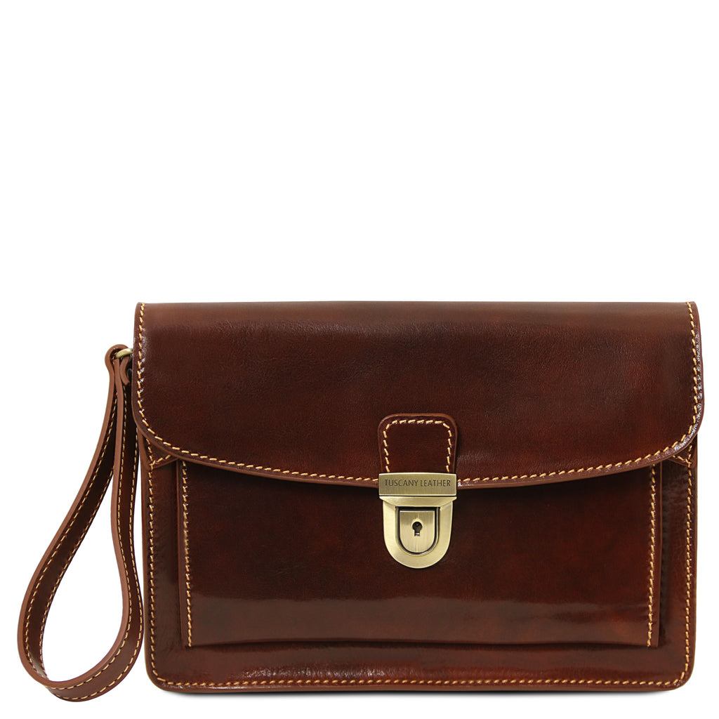 Pochette homme cuir pleine fleur 2 compartiments dragonne MAX