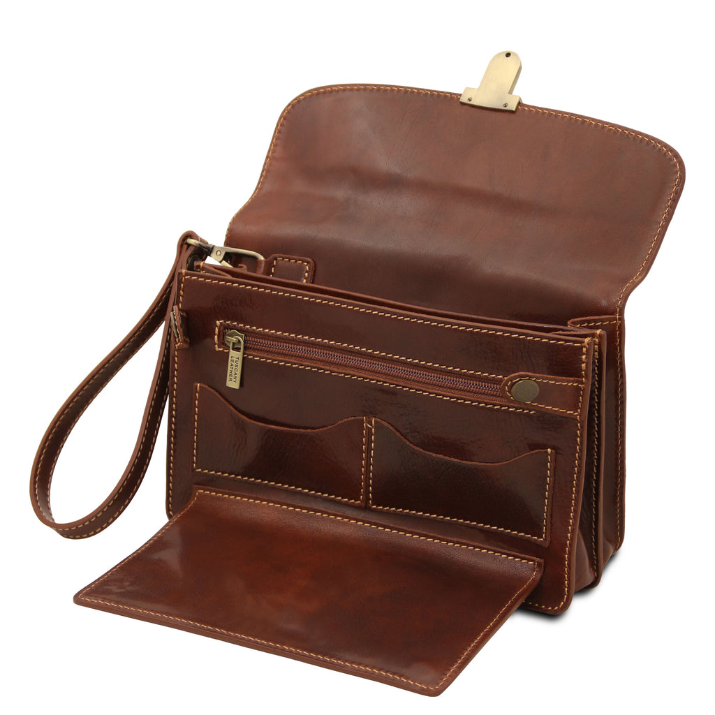 Pochette homme cuir pleine fleur 2 compartiments dragonne MAX