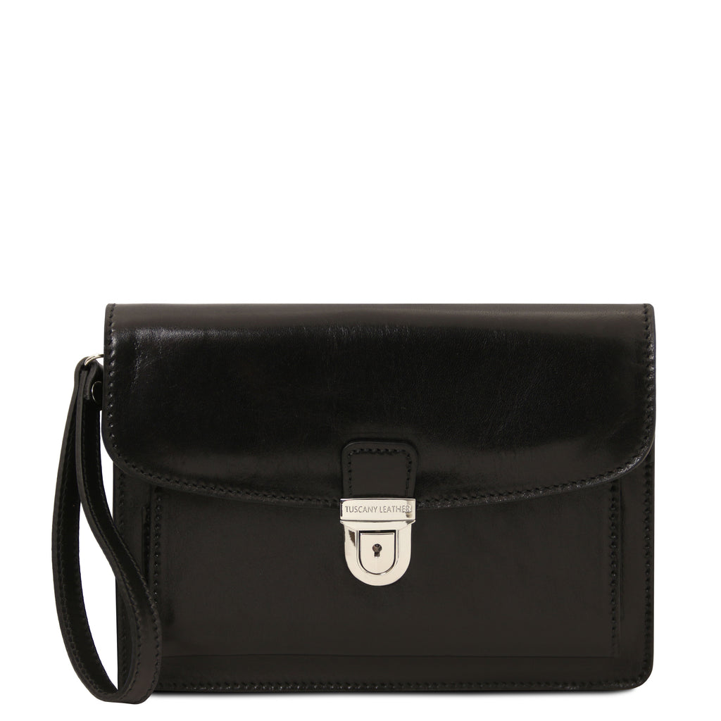 Pochette homme cuir pleine fleur 2 compartiments dragonne MAX