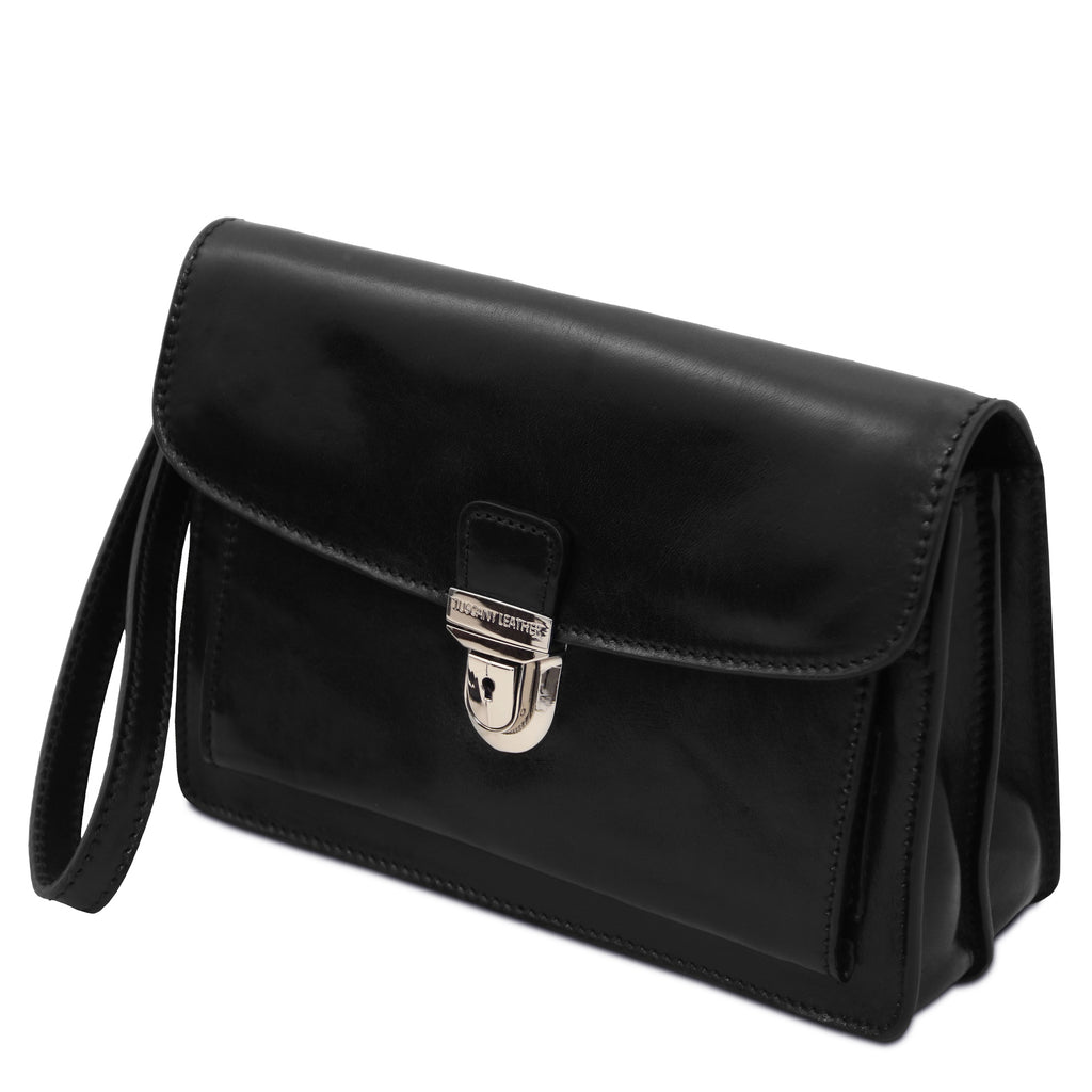 Pochette homme cuir pleine fleur 2 compartiments dragonne MAX