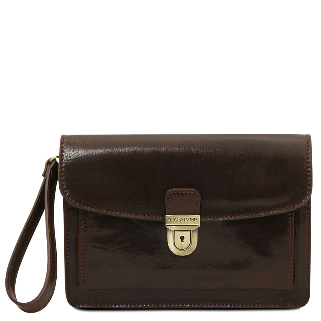Pochette homme cuir pleine fleur 2 compartiments dragonne MAX