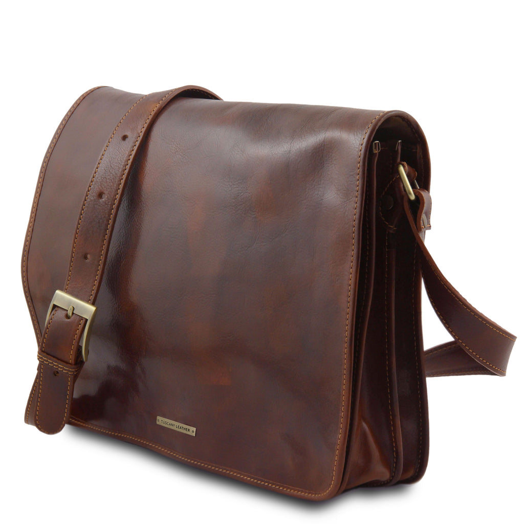 Besace homme MESSENGER DOUBLE cuir PC 15,6 pouces