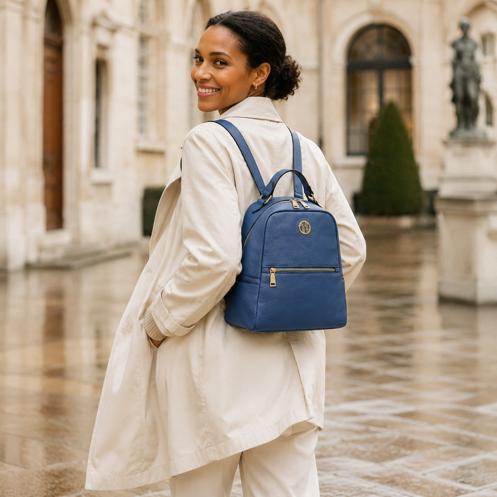 Sac à dos femme PRISMA compact en cuir véritable grainé