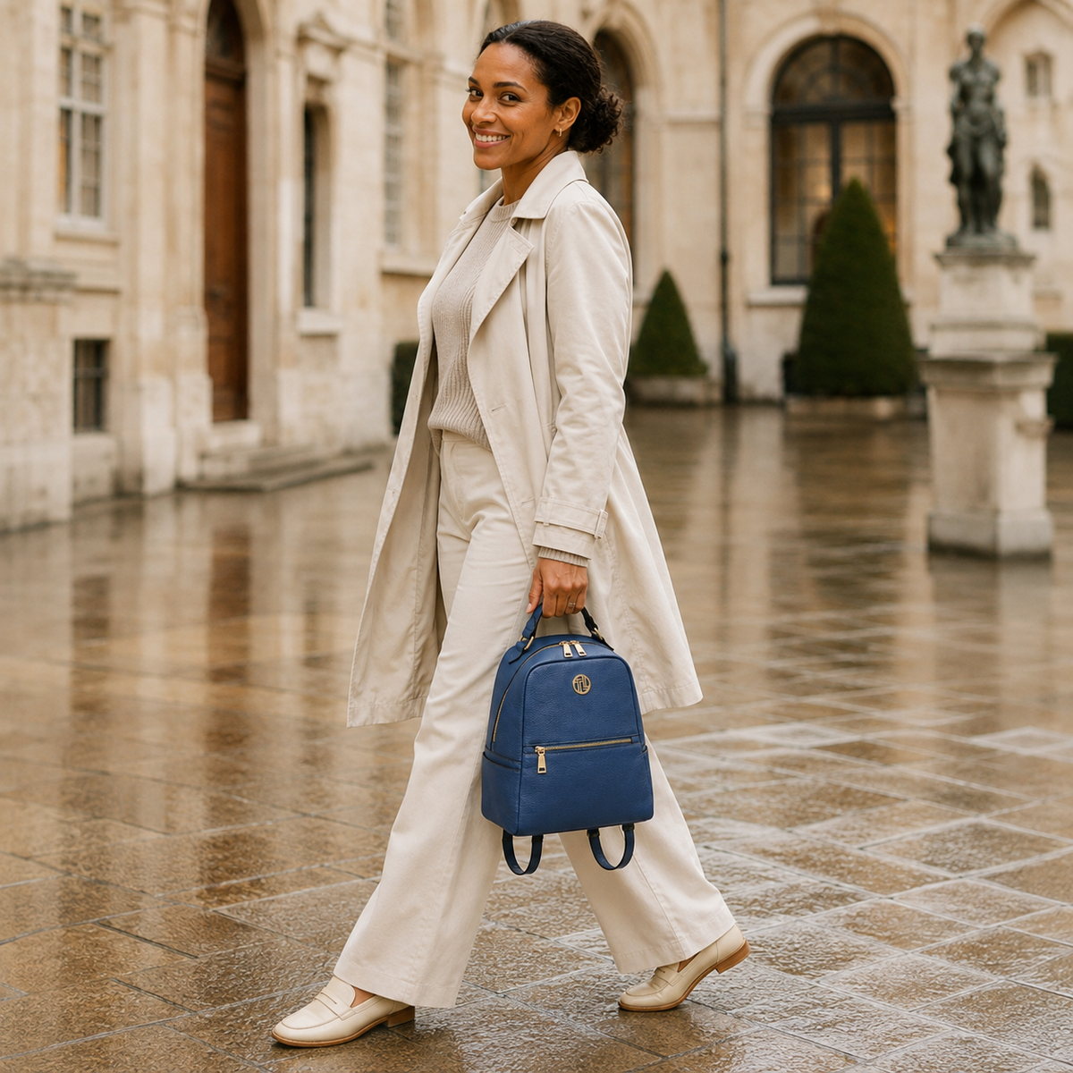 Sac à dos femme PRISMA compact en cuir véritable grainé