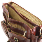 Ventimiglia - Leather multi compartment briefcase with front pockets