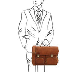 Ventimiglia - Leather multi compartment briefcase with front pockets