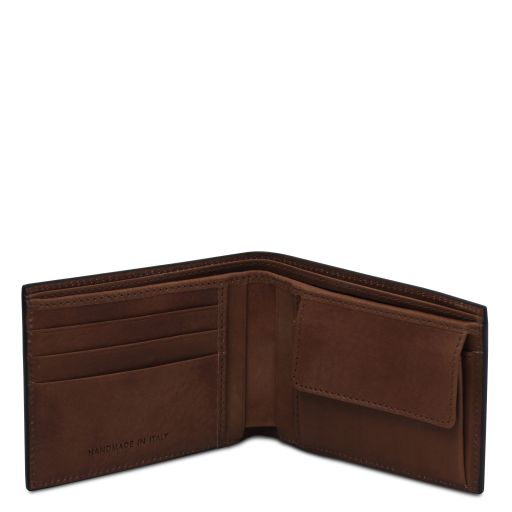 Elégant portefeuille en cuir pour homme avec 2 volets et porte monnaie