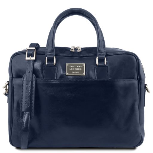 Urbino - Leather laptop briefcase with front pocket
