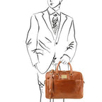 Urbino - Leather laptop briefcase 2 compartments with front pocket