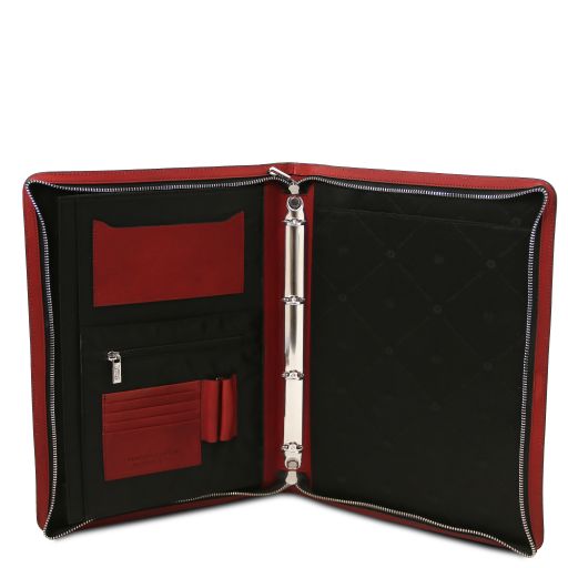 Cesare - Leather document case with handle and ring binder