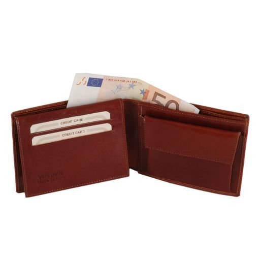 Elégant portefeuille en cuir pour homme avec 3 volets et porte monnaie
