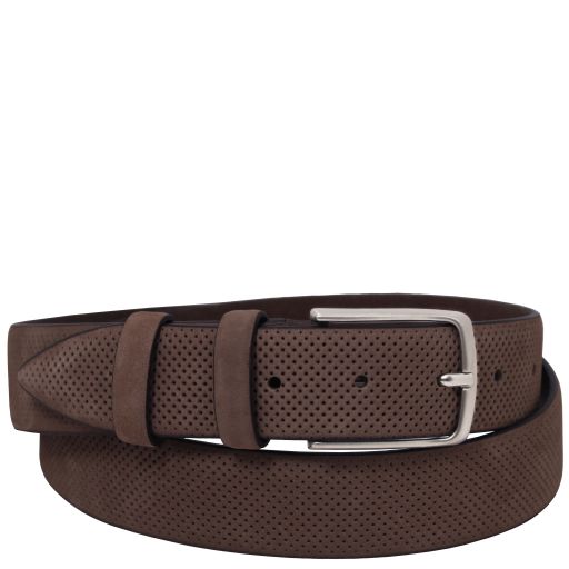 Elegant perforated nubuck leather belt 35mm