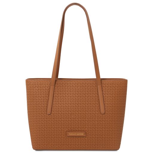 Dedalo - Sac shopping en cuir imprimé tressé