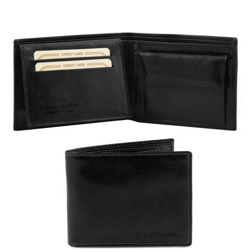 Elégant portefeuille en cuir pour homme avec 3 volets et porte monnaie