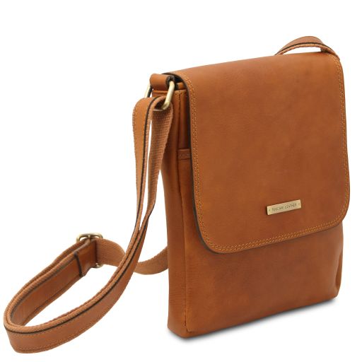 John - Leather crossbody bag for men with front zip
