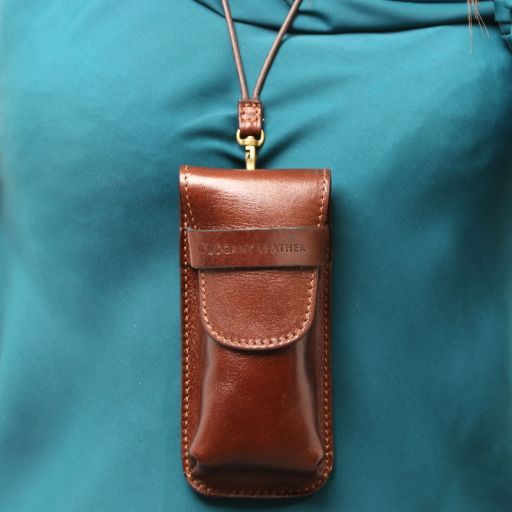 Étui à lunettes en cuir exclusif avec bandoulière