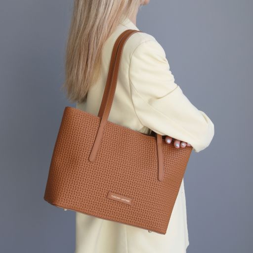 DEDALO — Woven Printed Leather Shopping Bag