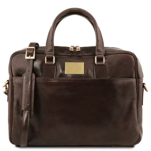 Urbino - Leather laptop briefcase with front pocket