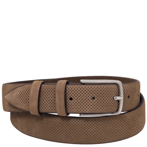 Elegant perforated nubuck leather belt 35mm