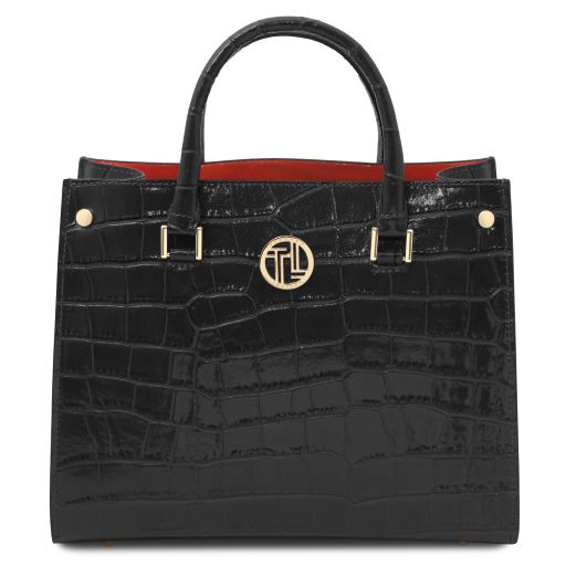 CROQUE – Sac cabas structuré en cuir effet croco