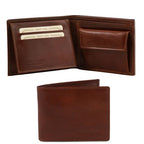 Elégant portefeuille en cuir pour homme avec 3 volets et porte monnaie