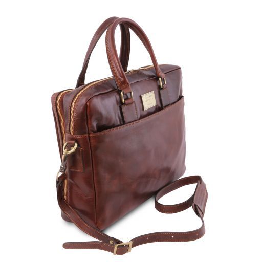 Urbino - Cartable en cuir porte ordinateur 2 compartiments avec poche frontale