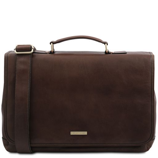 Mantova - Cartable multi compartiments en cuir avec rabat
